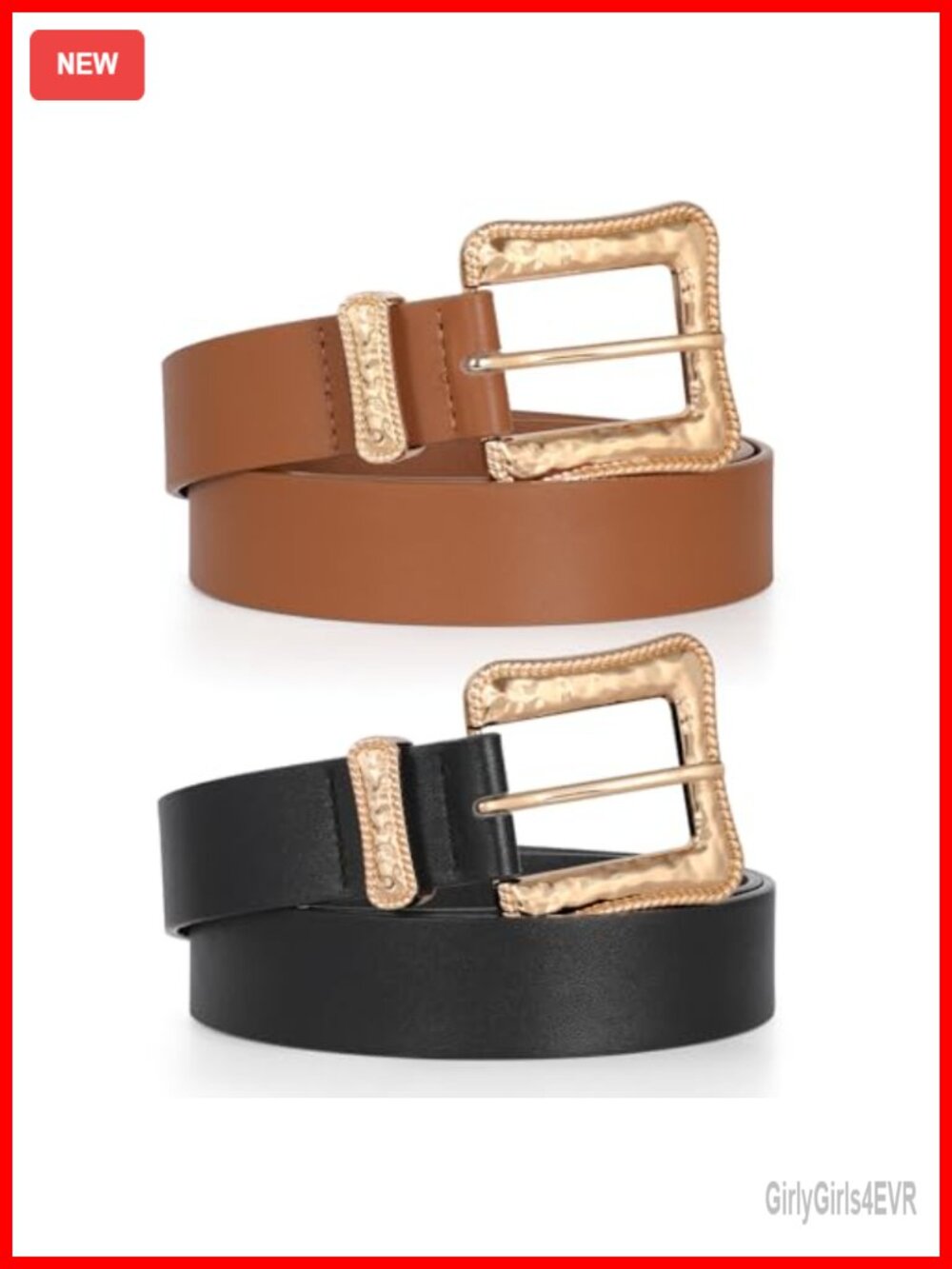Faux Leather Women's Belt with Gold Buckle